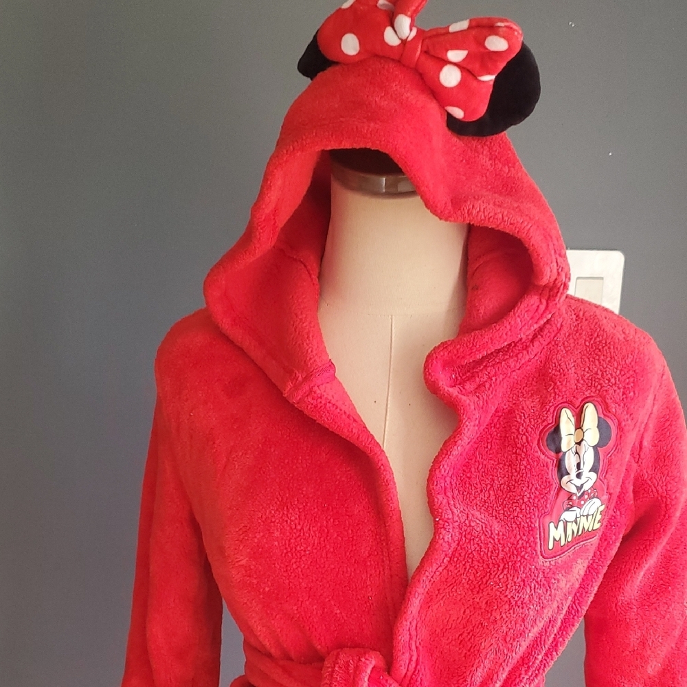 Disney Winnie Mouse Red Girls Robe with Hood Size 6-7 - Picture 3 of 12